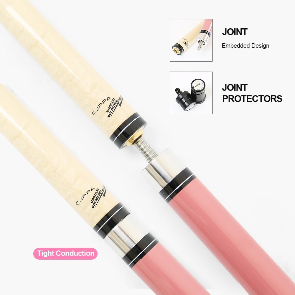 Cuppa Pink Pool Cue Stick Maple Shaft, Linen Thread Grip, Lightweight and Stylish Billiard Cue für w
