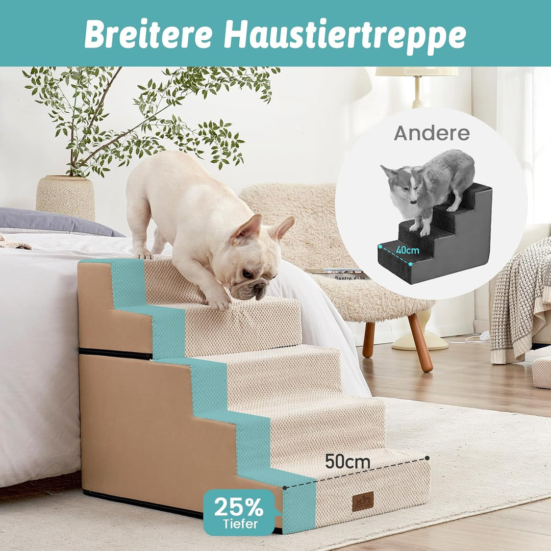Hundetreppe, 5 Stufen Multifunktionale aus Hochdichtem Schaumstoff für Bett Couch Sofa, 60cm Hoch Ab