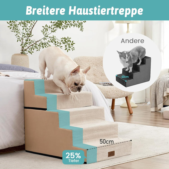 Hundetreppe, 5 Stufen Multifunktionale aus Hochdichtem Schaumstoff für Bett Couch Sofa, 60cm Hoch Ab