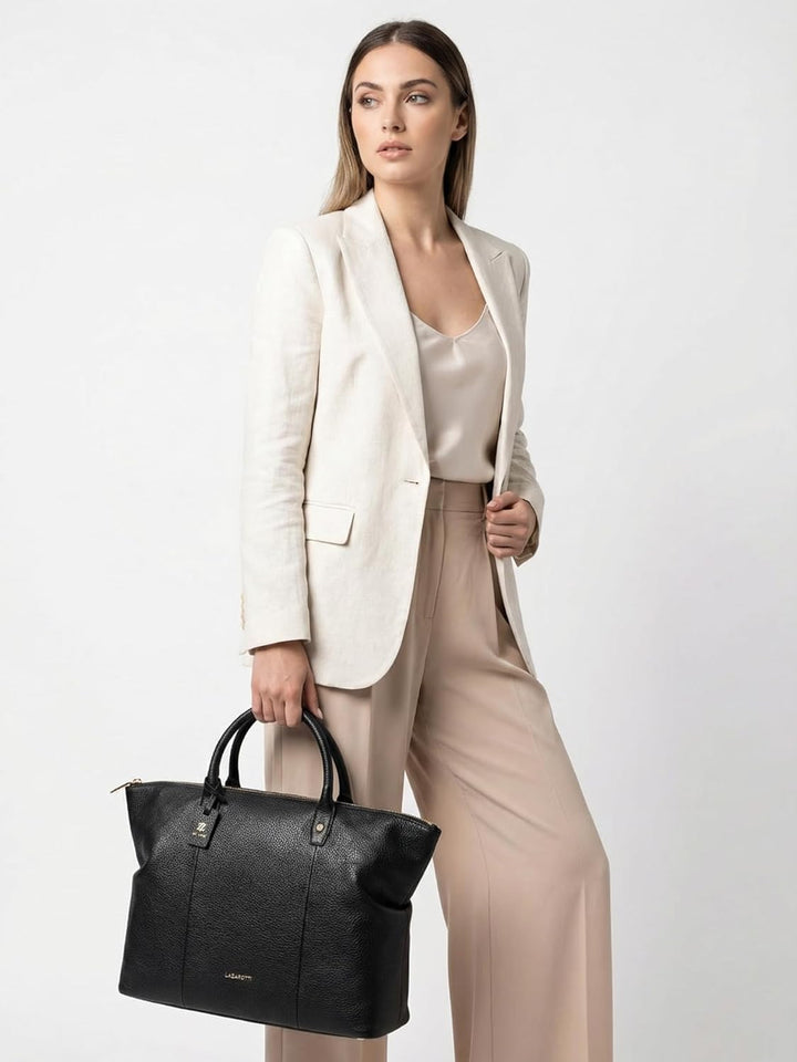 Lazarotti Bologna Leder Shopper Tasche Damen | mit abnehmbarem Schultergurt | XL Henkeltasche 36 cm