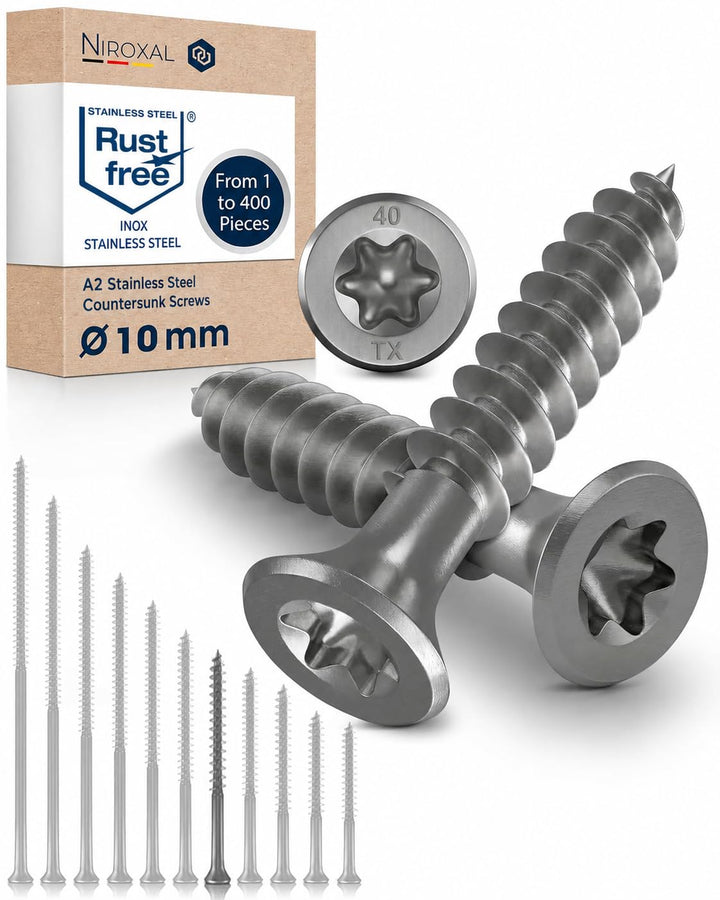 Schrauben Torx Edelstahlschrauben 10x140 Edelstahl V2A rostfrei Spanplattenschrauben für Holz Teilge