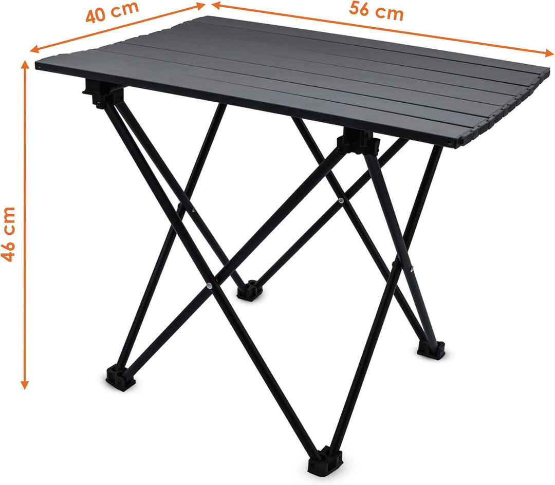 Camping Klapptisch schwarz mit Tragetasche - 56 x 40 cm - Universal Gartentisch mit einrollbarer Tis