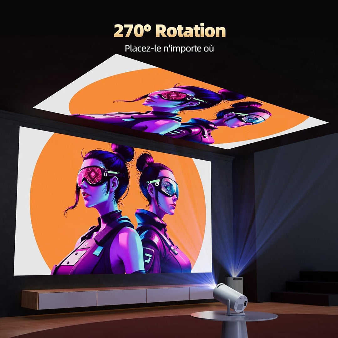 Beamer Unterstützt 4K, Projektor Heimkino mit WLAN und Bluetooth, 270° Drehung, Automatische Vertika