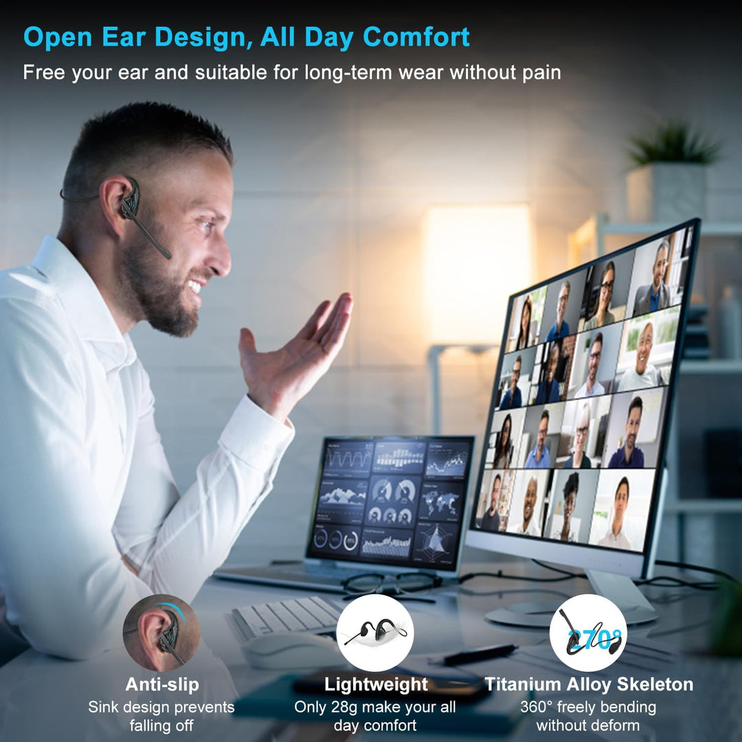 iDIGMALL Bluetooth 5.3 Headset mit Mikrofon, offene Ohr-Kopfhörer mit Geräuschunterdrückung, Mikrofo