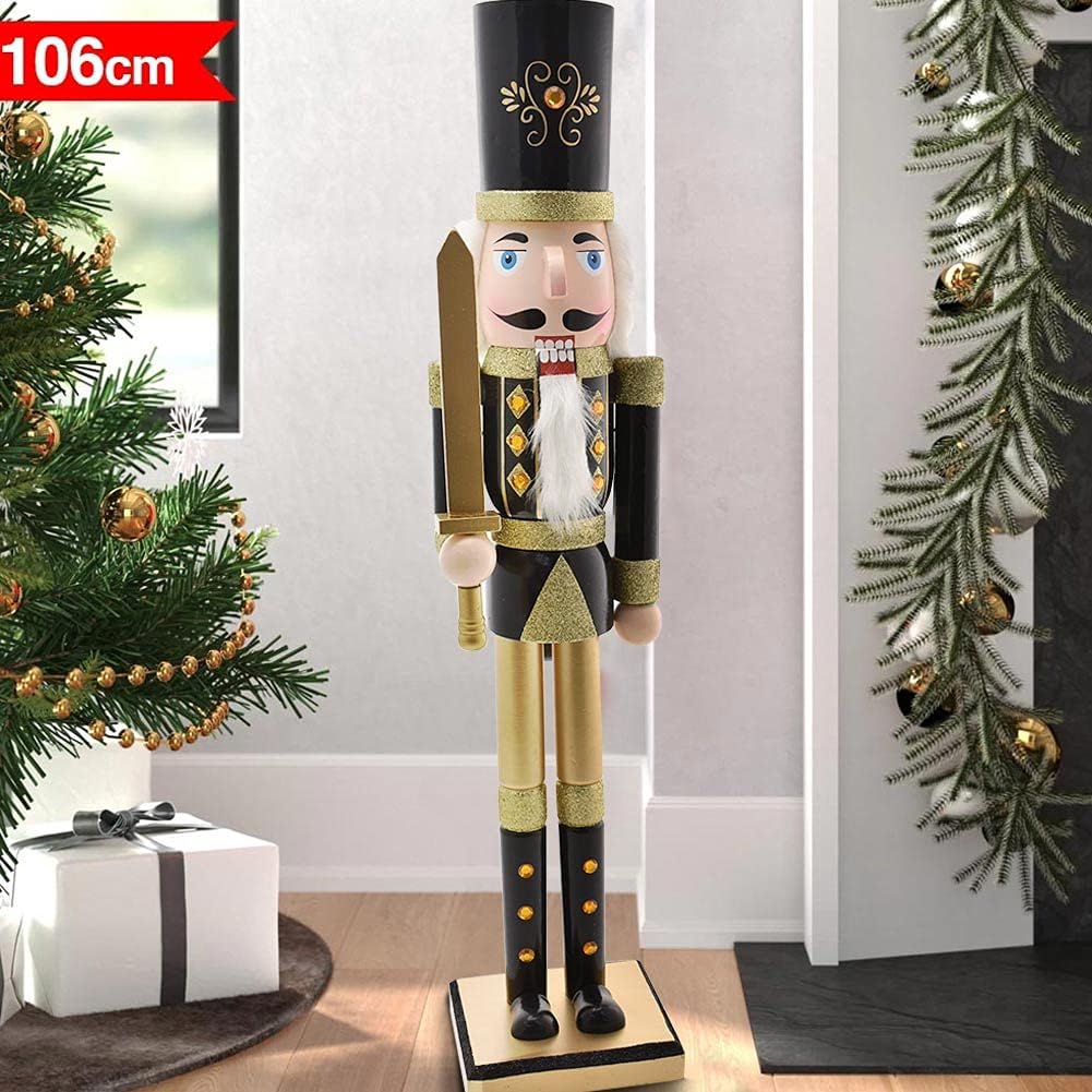 BAKAJI Riesiger hölzerner Nussknacker Soldat Weihnachtsnussknacker Höhe 106 cm Gemalte Kleider Bart