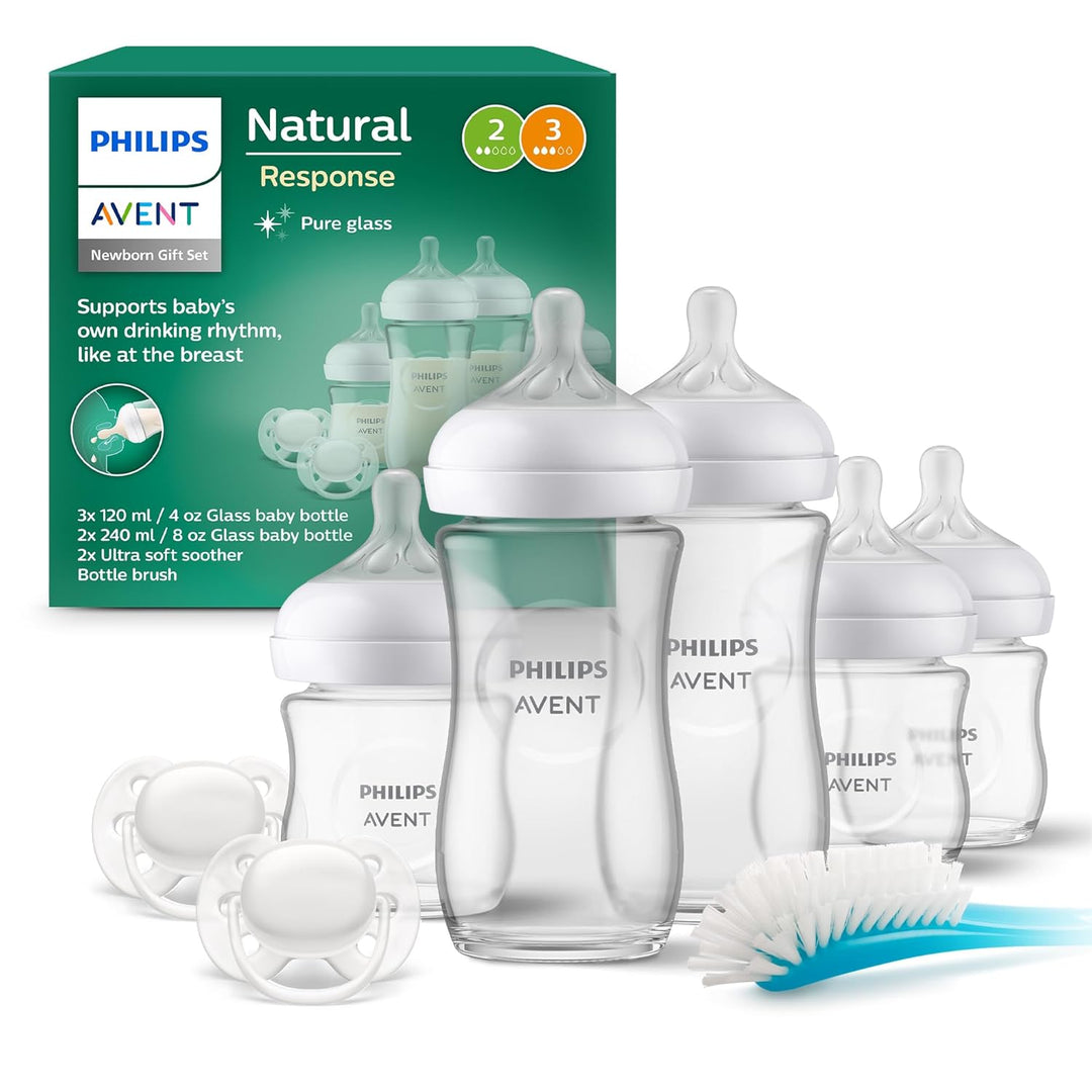 Philips Avent Natural Response Glas-Geschenkset für Neugeborene – 3 x 120 ml und 2 x 240 ml Babyflas
