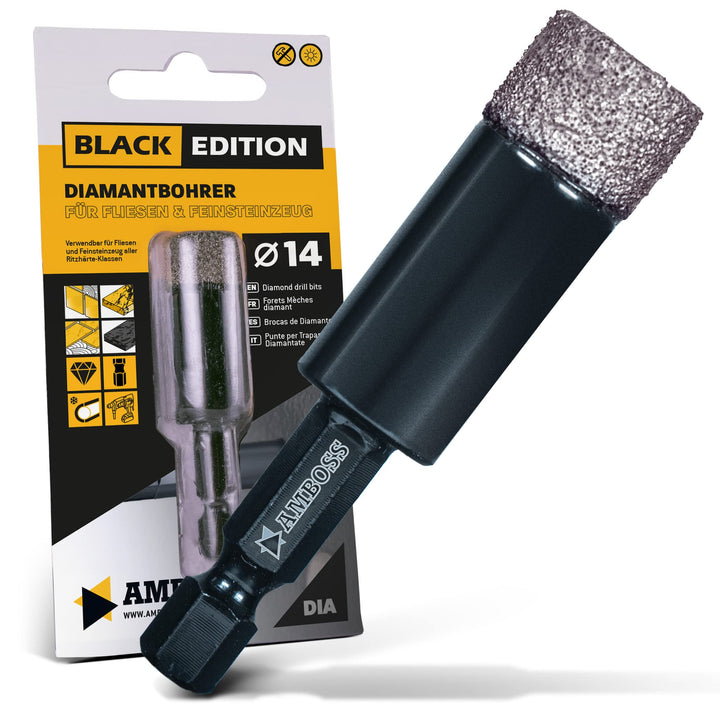 Fliesenbohrer Ø 14 mm/Sechskant Aufnahme - Amboss Black Edition Diamantbohrer - Fliesen/Feinsteinzeu