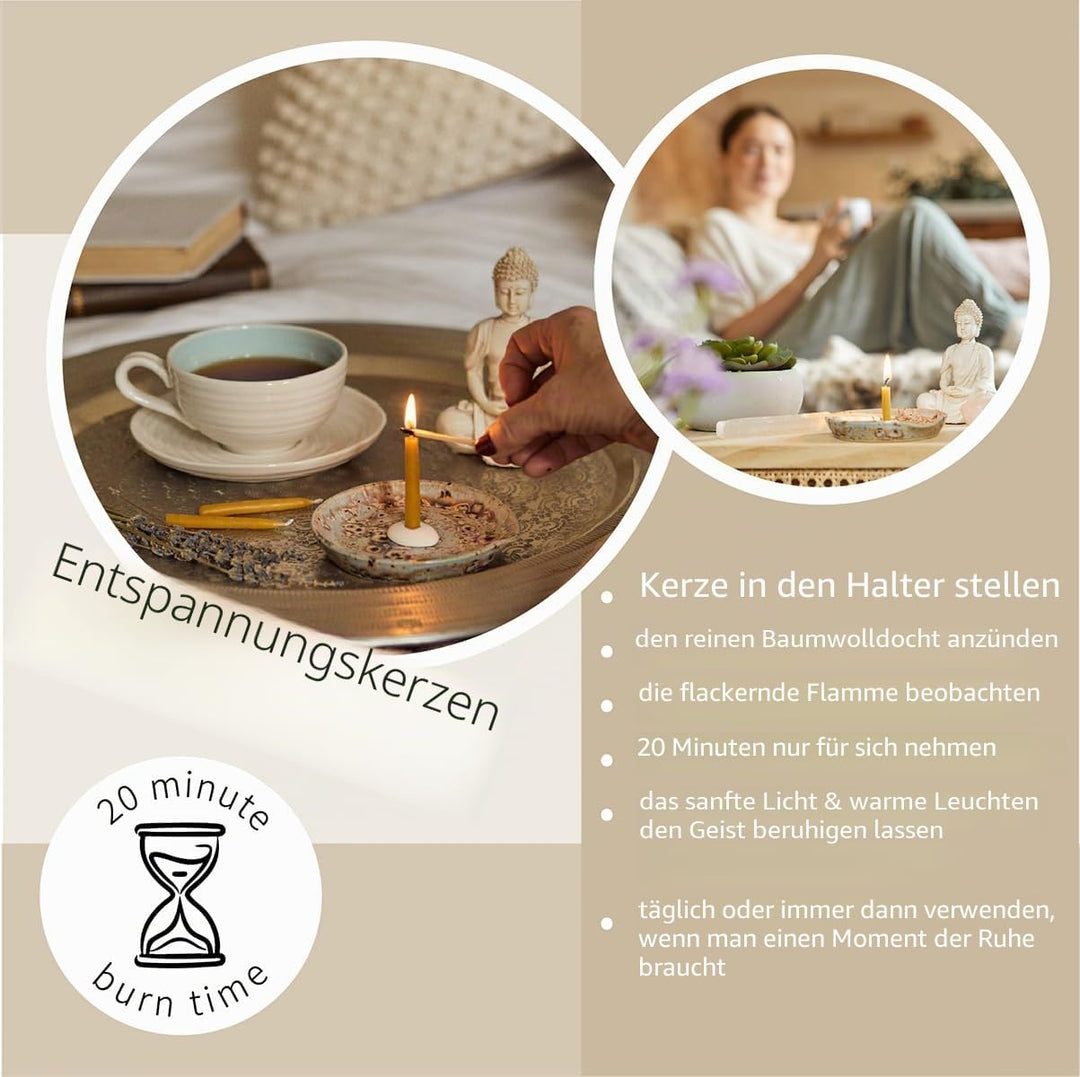 Signature Collection – Me Time (Folk) Kerzen, 20 Minuten, mit Keramikständer, 12 Stück