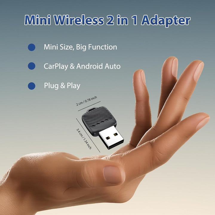 Mini USB Wireless CarPlay Adapter, Auto Multimedia Dongle, kabelloser Android Auto 2 in 1 Adapter, K