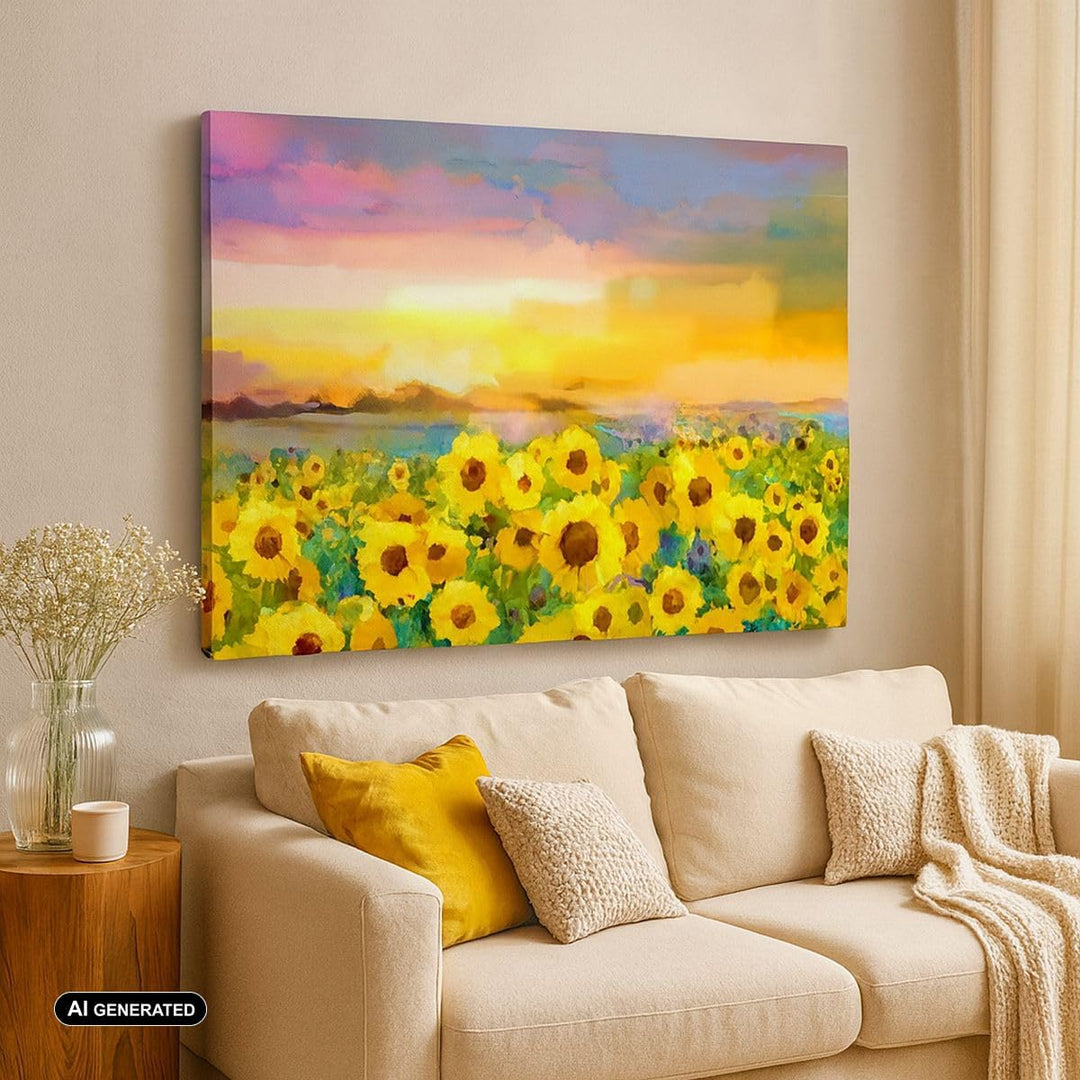 Bilder auf Leinwand 100x70cm Leinwandbild mit Rahmen Sonnenblumen Blume Gross Wanddeko Bild Schlafzi