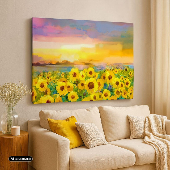 Bilder auf Leinwand 100x70cm Leinwandbild mit Rahmen Sonnenblumen Blume Gross Wanddeko Bild Schlafzi