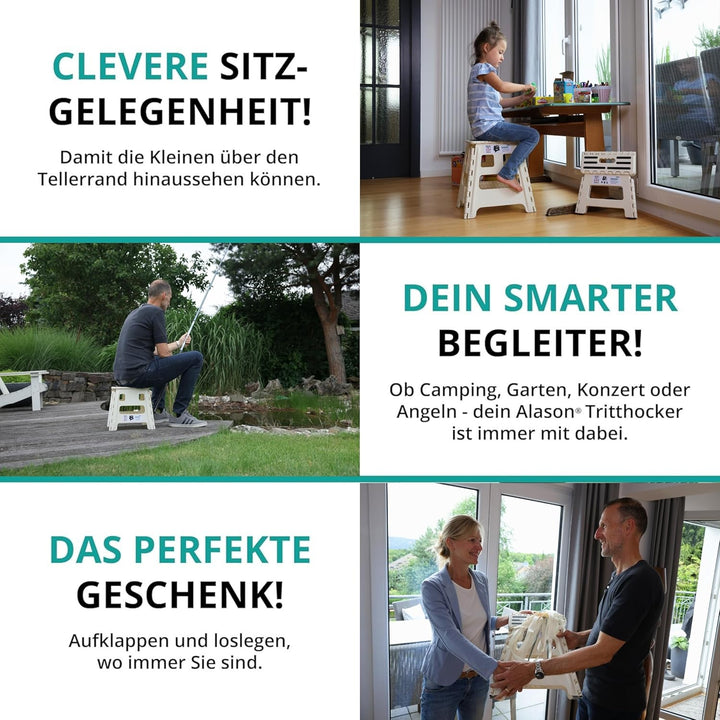VERGLEICHSSIEGER - Alason® Tritthocker Klappbar 32 cm, Belastbar bis 165 kg – Mit Aufhängehaken & Au