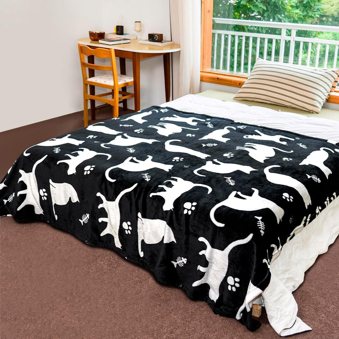 Katze Kuscheldecke für Kinder,Katzenmotiv Decke Kinder Weich Flauschig Fleecedecke Karikatur Einfach