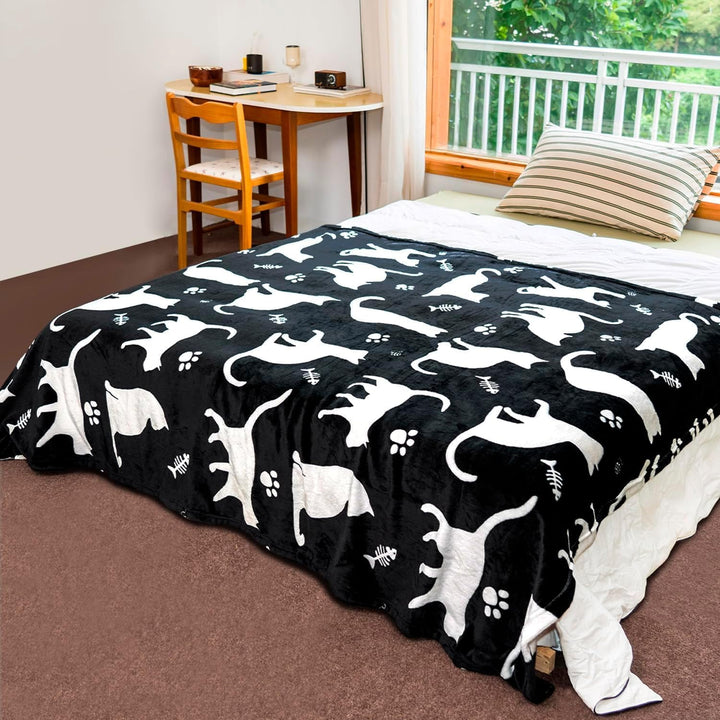 Katze Kuscheldecke für Kinder,Katzenmotiv Decke Kinder Weich Flauschig Fleecedecke Karikatur Einfach