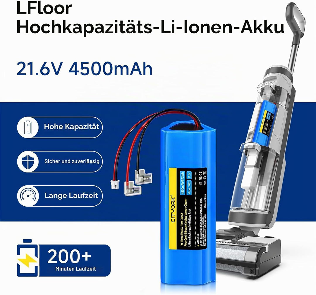CITYORK 21,6V 4500mAh Ersatz Akku kompatibel mit Tineco iFloor3, Floor One S3, Floor One S3 Breeze C