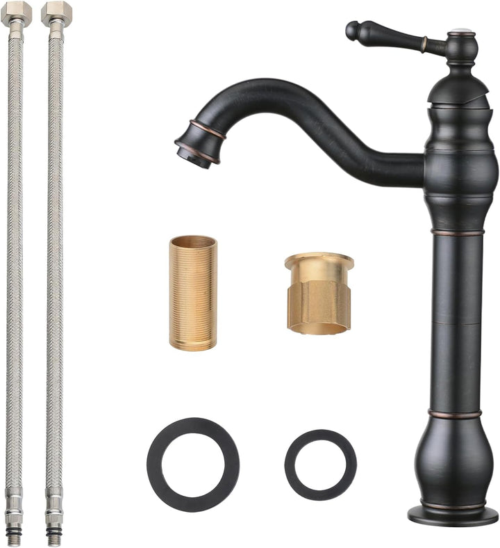Badezimmer Waschbecken Mischer Hahn, reiner Kupfer Griff Einzel Loch Retro Badezimmer Hahn (Schwarz)
