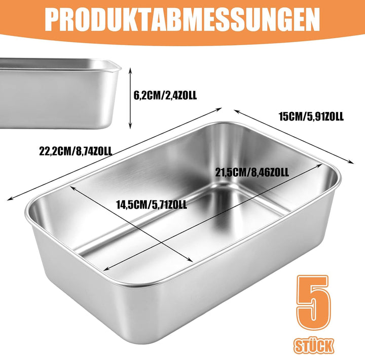 5 Stück Edelstahl Brotbackform, 22.5x14.5x6.2cm Brotbackform Kasten, Backform Rechteckig, Backformen