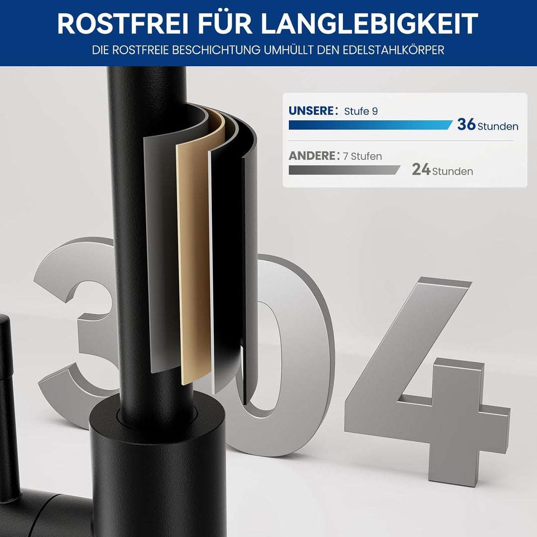 CEECIPA Wasserhahn Küche Schwarz 360° Schwenkbar, Hochdruck Küchenarmatur Schwarz, Mischbatterie Küc