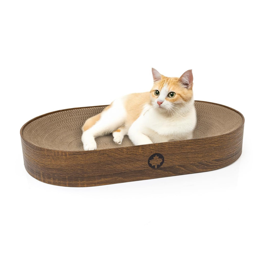 CanadianCat Company | Kratzpappe Apollo - Katzenbett aus Wellpappe, oval - walnuss | ca. 63 x 35 x 1
