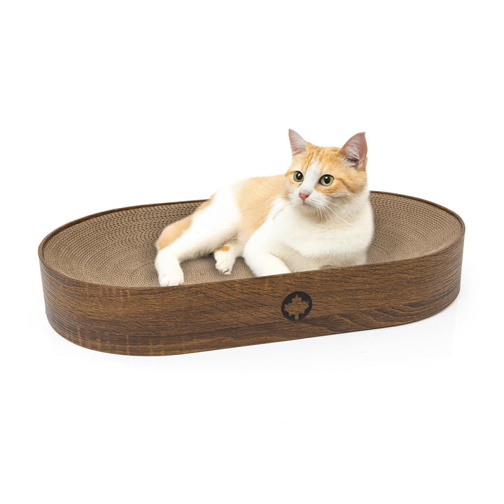 CanadianCat Company | Kratzpappe Apollo - Katzenbett aus Wellpappe, oval - walnuss | ca. 63 x 35 x 1