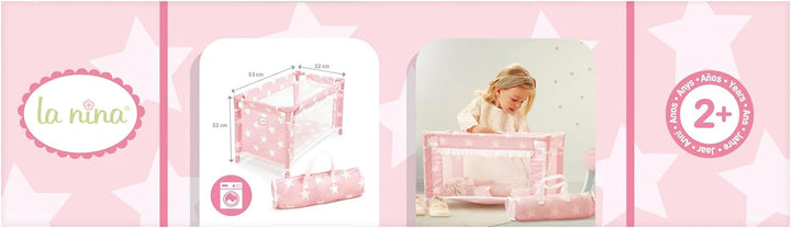 La Nina 60408 Carlota (53 x 32 x 32 cm) Stars Puppen, Reisebett, Mehrfarbig, 53x32x32
