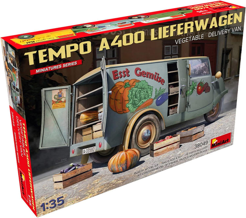 Mini Art 38049 1:35 Tempo A400 Lieferwagen Gemüsehandel - originalgetreue Nachbildung, Modellbau, Pl