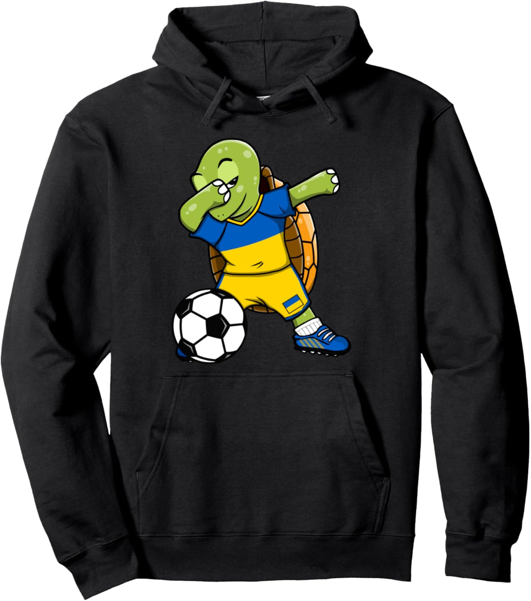 Dabbing Schildkröte Ukraine Fussball Ukrainische Flagge Sport Pullover Hoodie