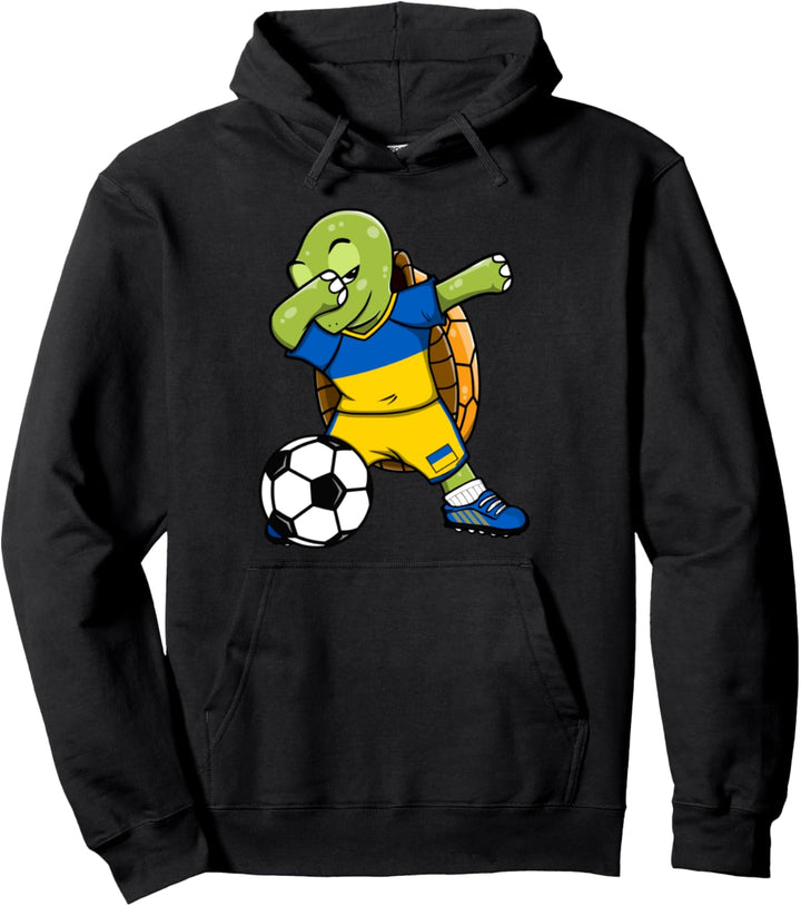 Dabbing Schildkröte Ukraine Fussball Ukrainische Flagge Sport Pullover Hoodie