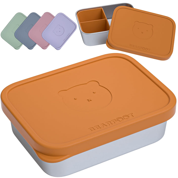 BEARFOOT Edelstahl Brotdose Kinder mit Silikondeckel (Braun, 1.200 ml) | BPA-frei, auslaufsicher, Br