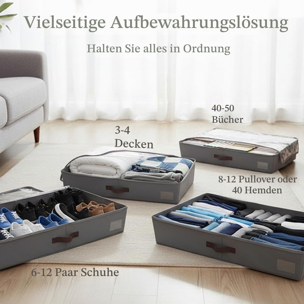 SYEXDZON Unterbett Aufbewahrungsbox, Unterbettkommode Mit Stützplatten Rundum und Darunter, 2 Stück