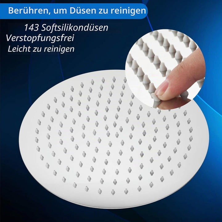 30cm Grosser Runden Regenbrause - Voolan Kreisförmiger Hochdruck Duschkopf aus Edelstahl 304 - Komfo
