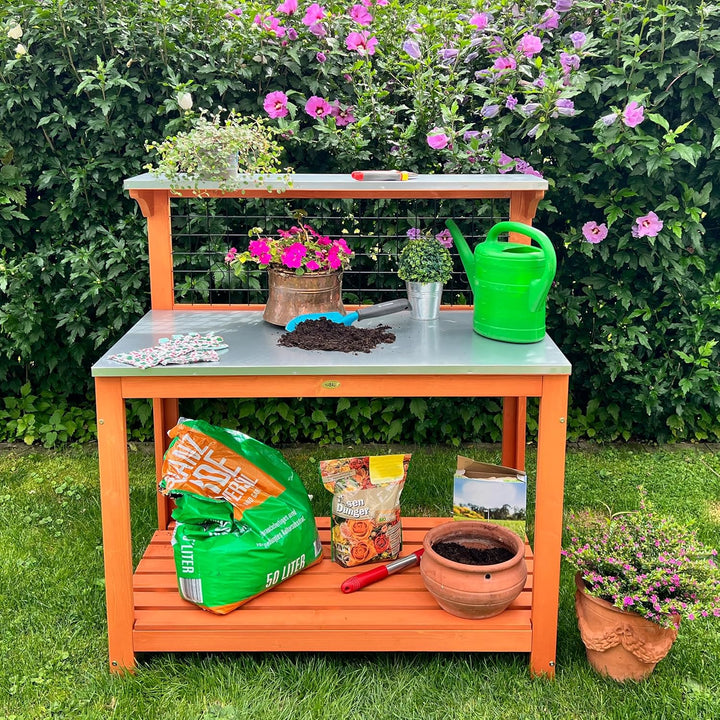 Habau 695 Gartentisch mit verzinkter Arbeitsplatte, Natur 101 x 55 x 117