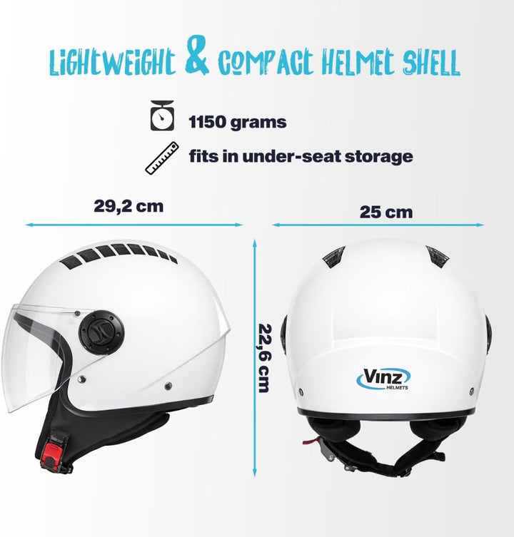 VINZ Como Jethelm mit Visier ECE 22.06 Zertifiziert | Roller Helm Mopedhelm Ideal Für Motoroller & V
