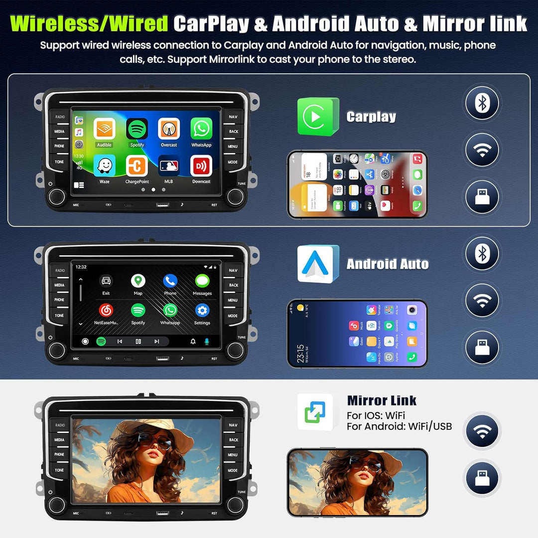 8 Core 6 + 128G Android 15 Autoradio für VW Passat Golf Sitz Altea Jatta Skoda, 7 "IPS 2.5D -Auto -R