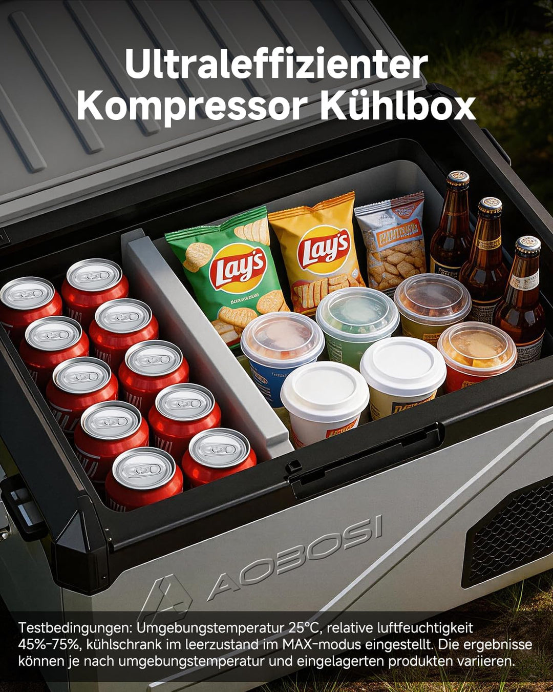 AAOBOSI 45L Kompressor Kühlbox Dual Zone bis -20℃，Edelstahlgehäuse &amp; Aluminium-Innenausstattung，12/2