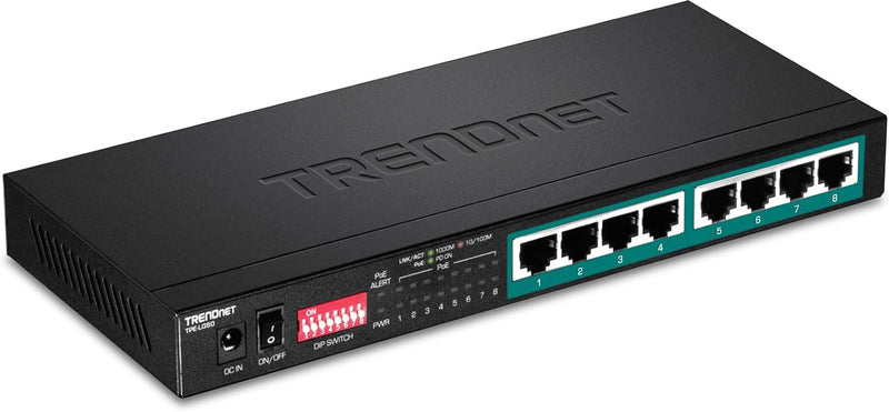 TRENDnet 8-Port Gigabit Langstrecken PoE+ Switch, 8 x PoE+ Ports, Langstrecken PoE+ erweitert Reichw