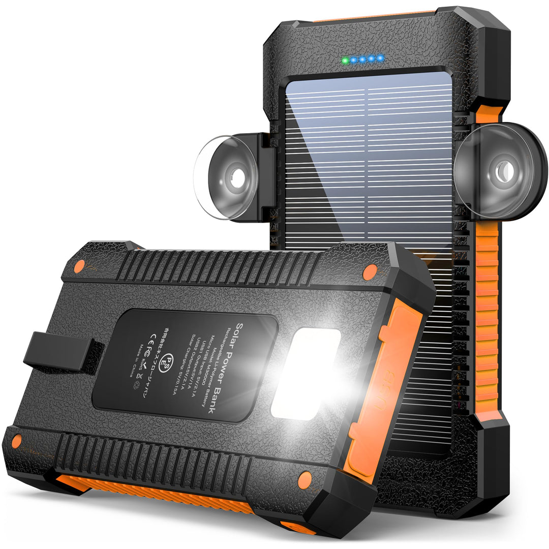 Solar Powerbank 26800 mAh mit Saugnapfhalterung, Powerbank Externe Akkus 3 USB Anschlüsse mit Tasche