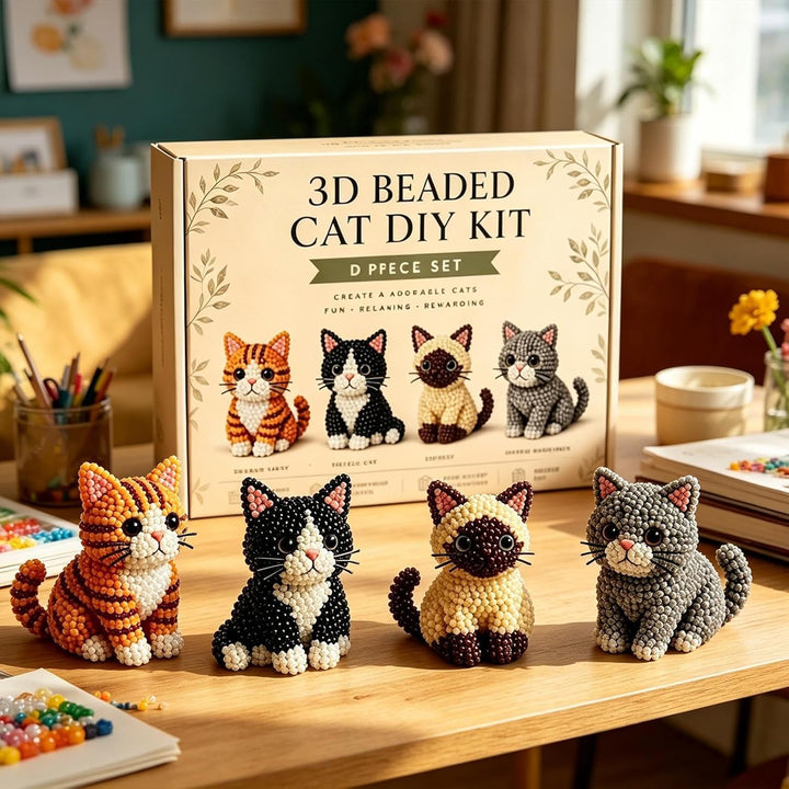 3D-Katzenperlen-Set, DIY-Tier-Perlen-Bündel, lustiges handgefertigtes Bastelprojekt mit einfachem Ba