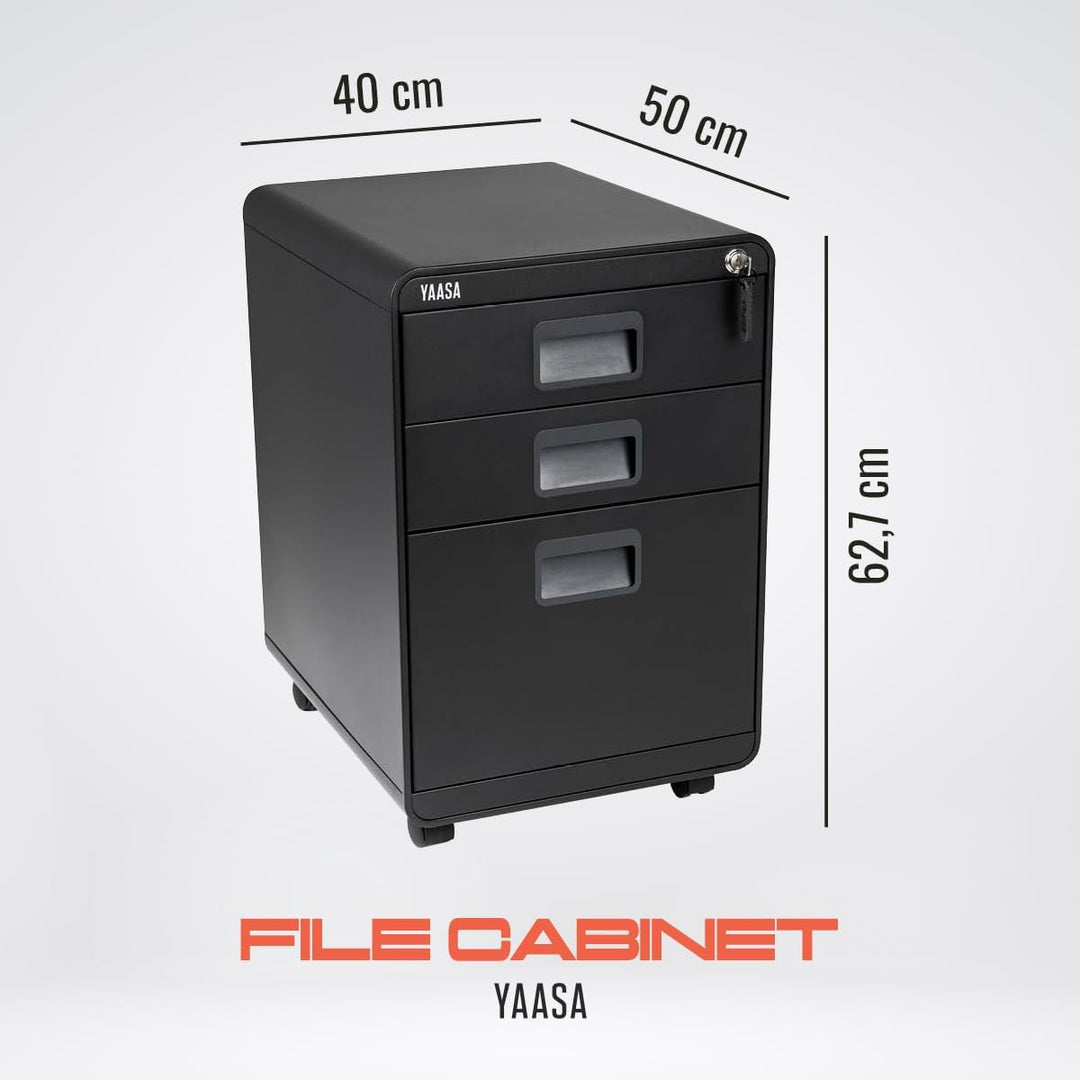 Yaasa File Cabinet Curved Standard Schwarz - Rollcontainer aus Stahl, Aktenschrank mit 3 verschliess
