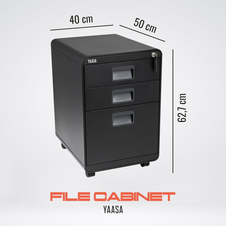 Yaasa File Cabinet Curved Standard Schwarz - Rollcontainer aus Stahl, Aktenschrank mit 3 verschliess