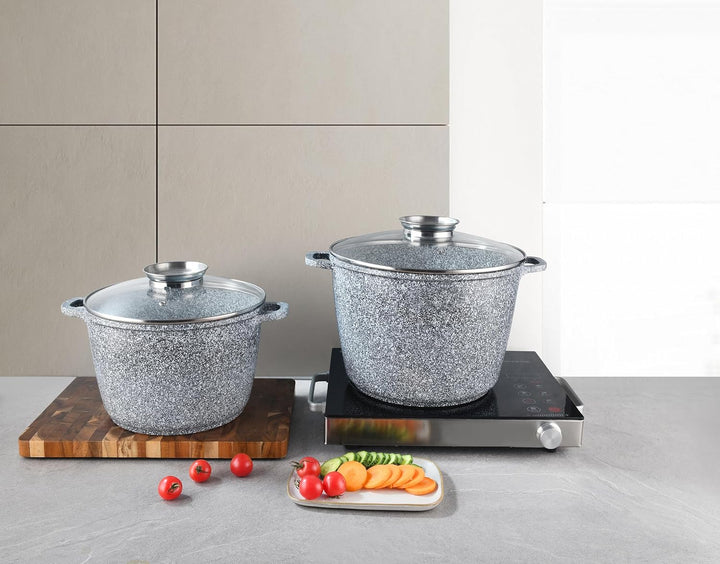 Zilner Topfset - Kochtopf Set 4-teilig - Marmorbeschichtung und Keramikbeschichtung - mit Glasdeckel