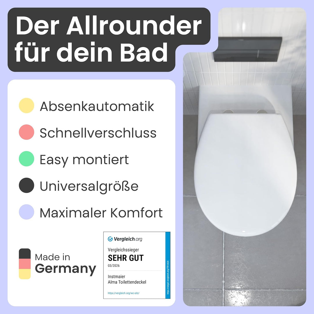 instmaier Toilettendeckel mit Absenkautomatik weiss | Made in Germany | ovale Form | Toilettensitz a