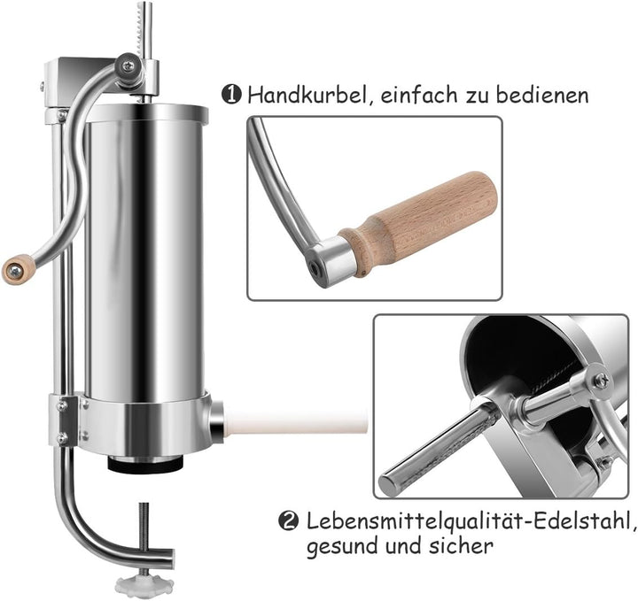 COSTWAY 1,5L / 3L / 3,6L / 6L Wurstfüller manuell, Wurstmaschine aus Edelstahl, Wurstfüllmaschine si