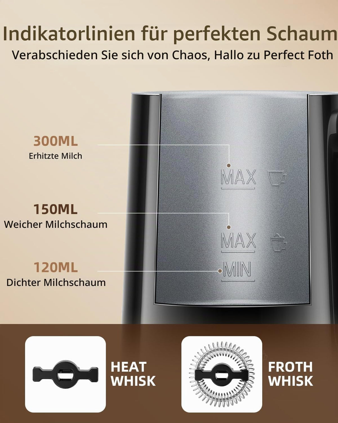 Facelle Milchaufschäumer Elektrisch, Automatische Milchschäumer Warm- und Kaltschaumbereiter für Lat