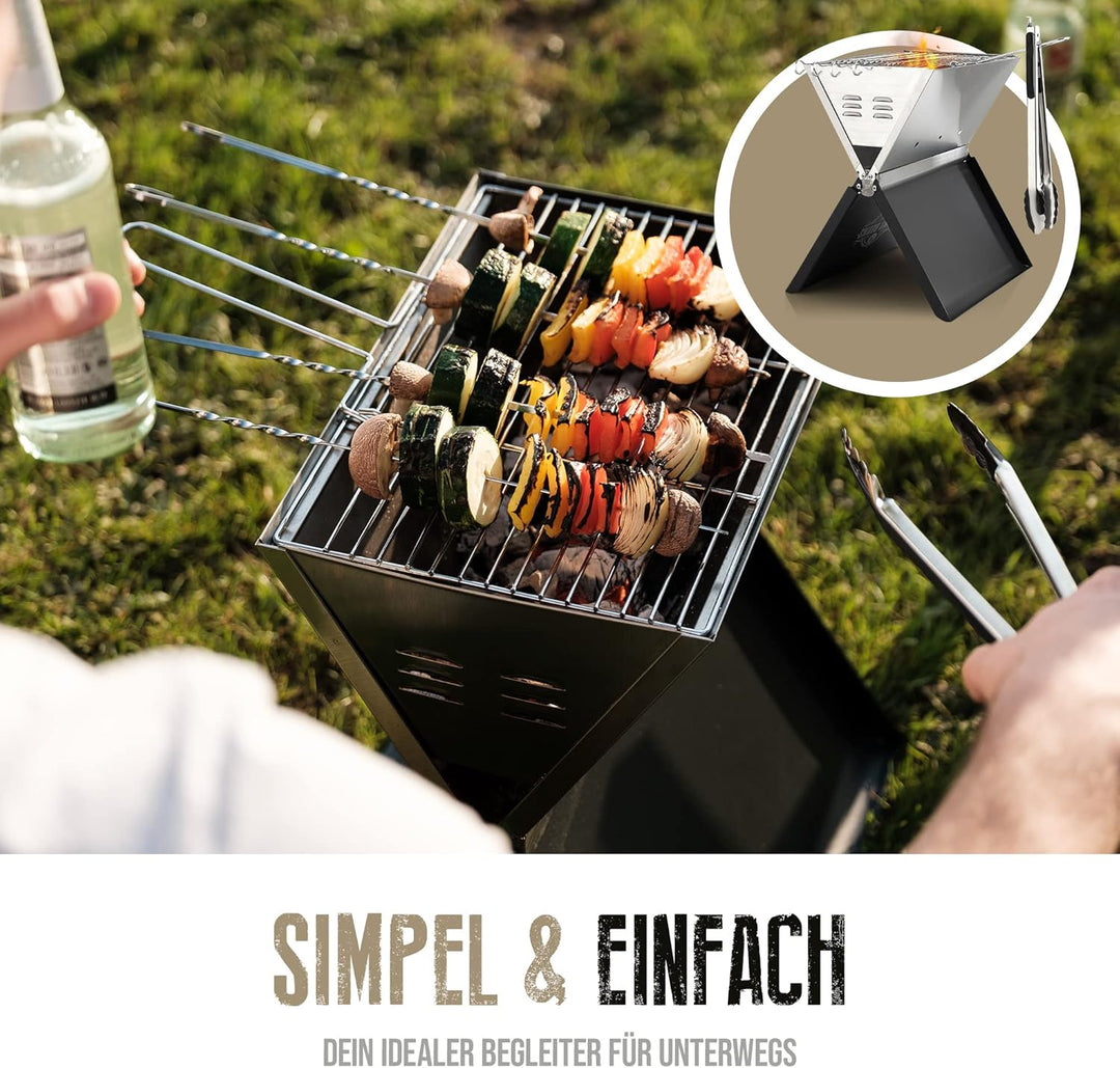 JIMMY BURNS Campinggrill Holzkohle Edelstahl | [Notebook Design] | für 2-4 Personen | Barbecue Klapp