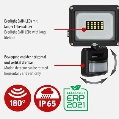 Brennenstuhl LED Strahler JARO 1060 P (LED Wandstrahler für aussen IP65, 10W, 1150lm, 6500K, mit Bew