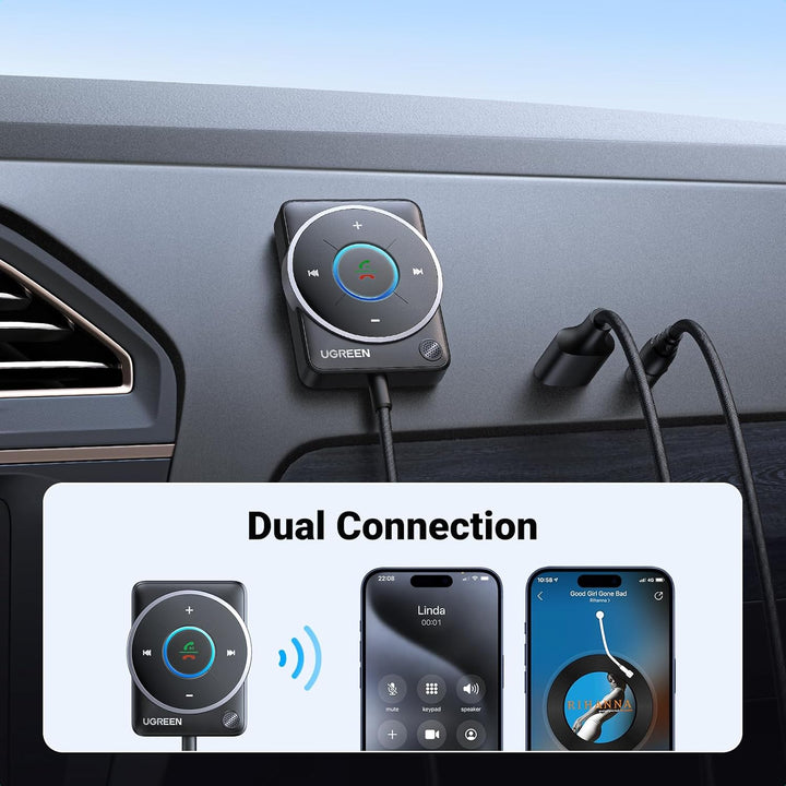 UGREEN Aux Bluetooth 5.4 Adapter Auto Bluetooth 3.5mm Klinke Empfänger Multifunktionstaste für Freis