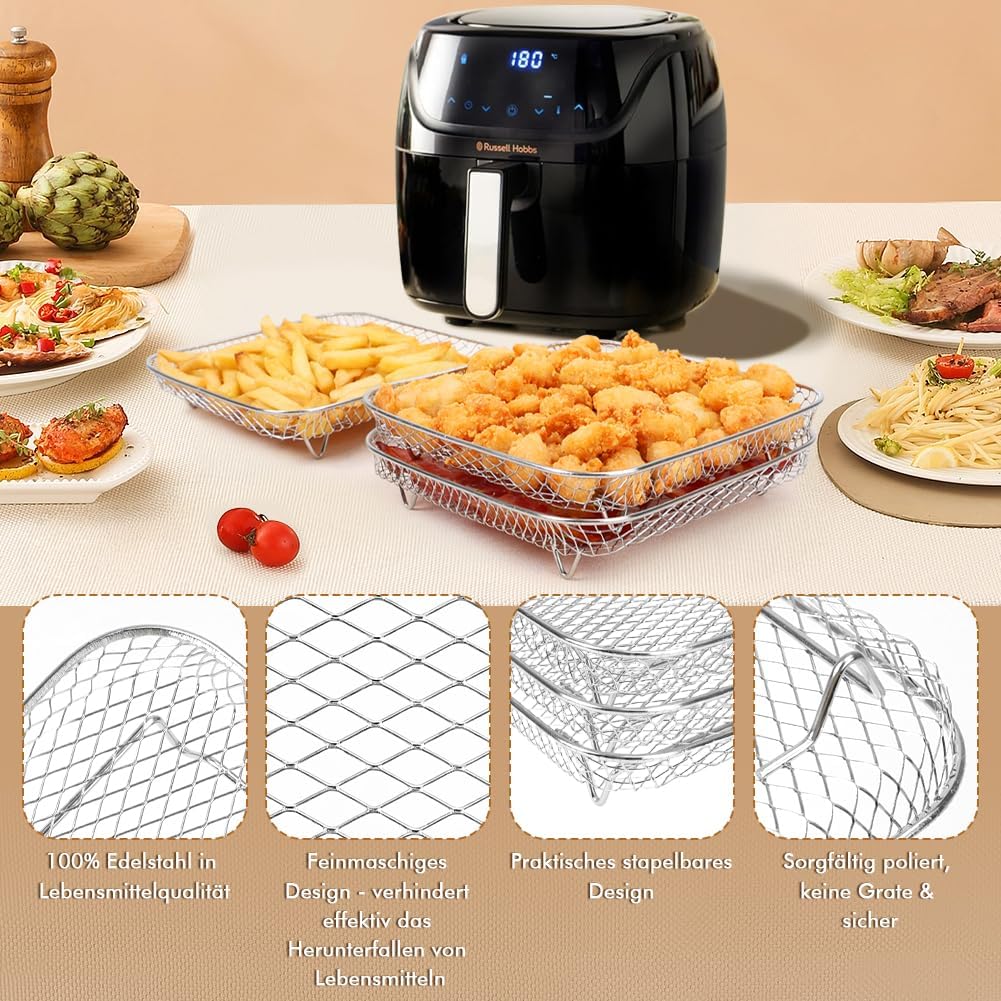 YQL Airfryer Zubehör für Russell Hobbs 4L, Stapelbare Gitter für Heissluftfritteuse mit Innenmass >1