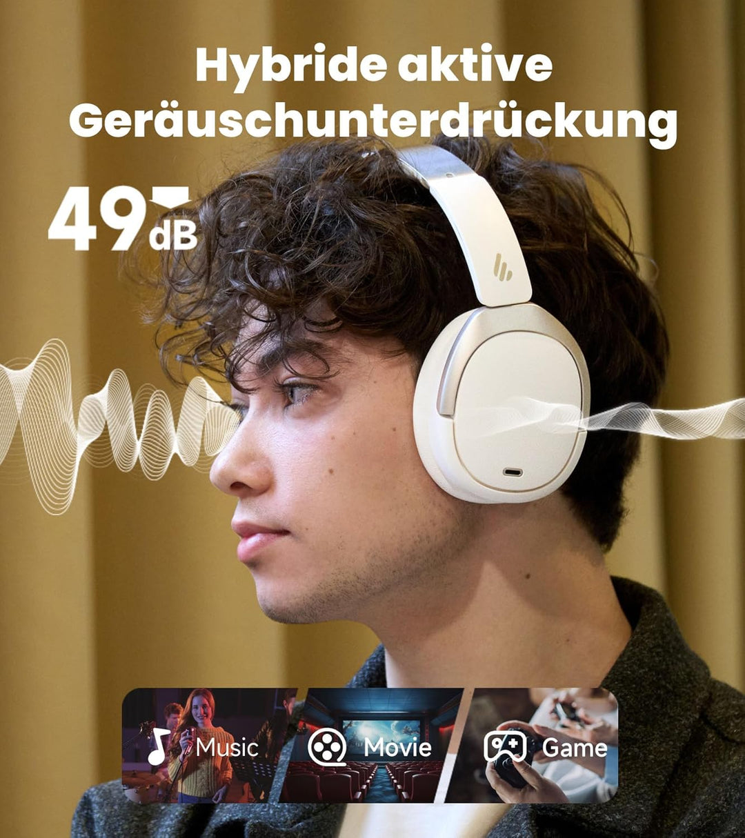 Edifier W80 Over-Ear-Kopfhörer mit aktiver Geräuschunterdrückung (-49 dB), LDAC AAC Hi-Res kabelgebu