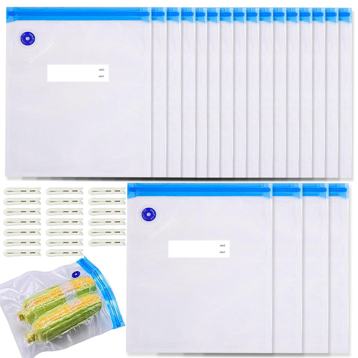Vakuum Gefrierbeutel, 10 Stück Vakuumversiegelte Bags Kit, Einbeziehen 20 Weisse Reissverschluss Cli